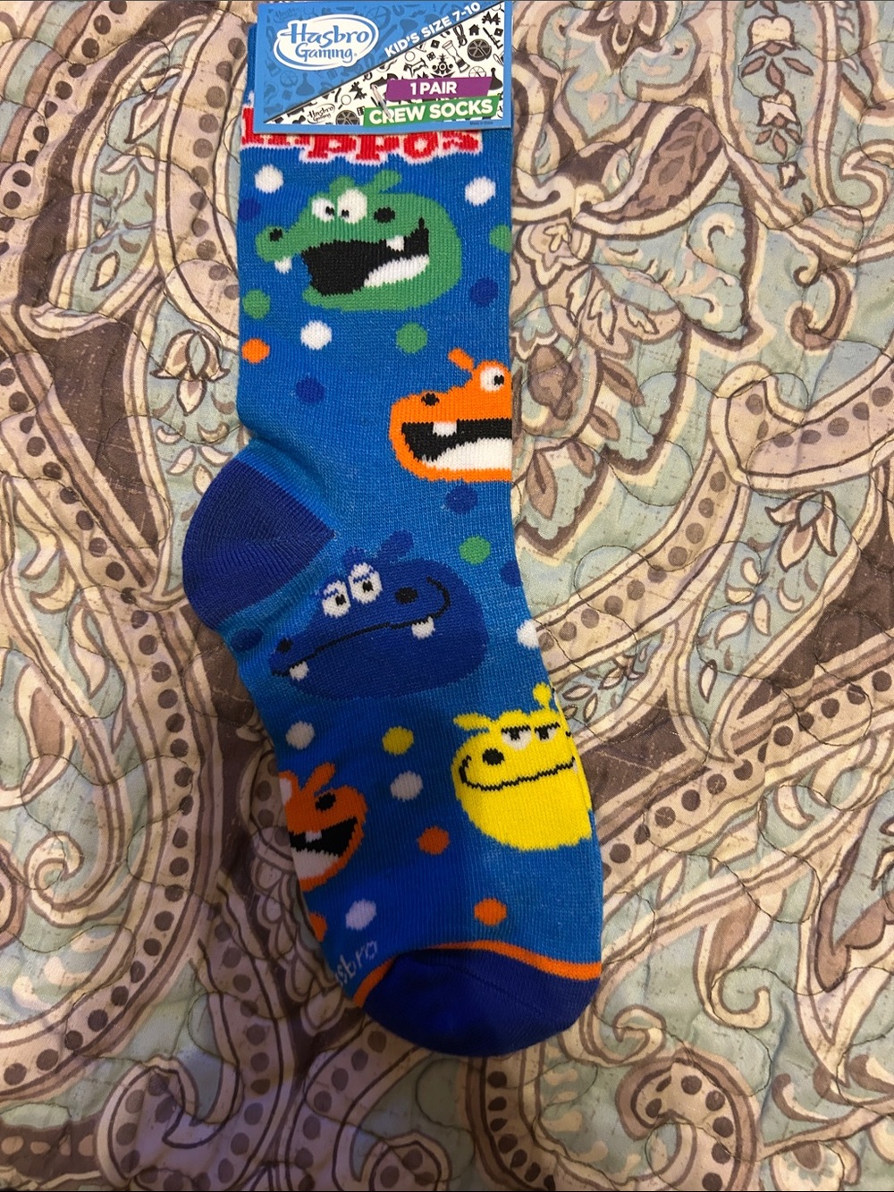 Hasbro Blue Crew Socks with Green and Orange Monster Faces